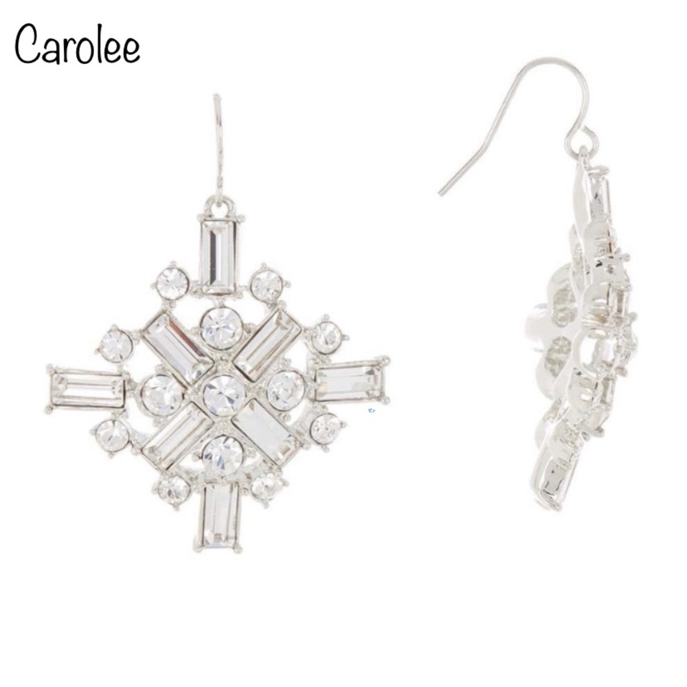 COPY - Large Crystal Cluster Drop Earrings - silver